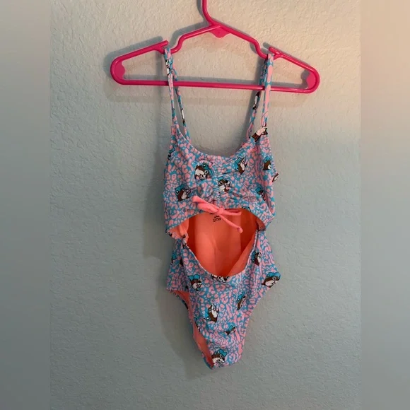 Bucees Girls Swimsuit One Piece Girls YXS Logo Bathing Suit Swim Bow Orange Blue - Picture 1 of 3